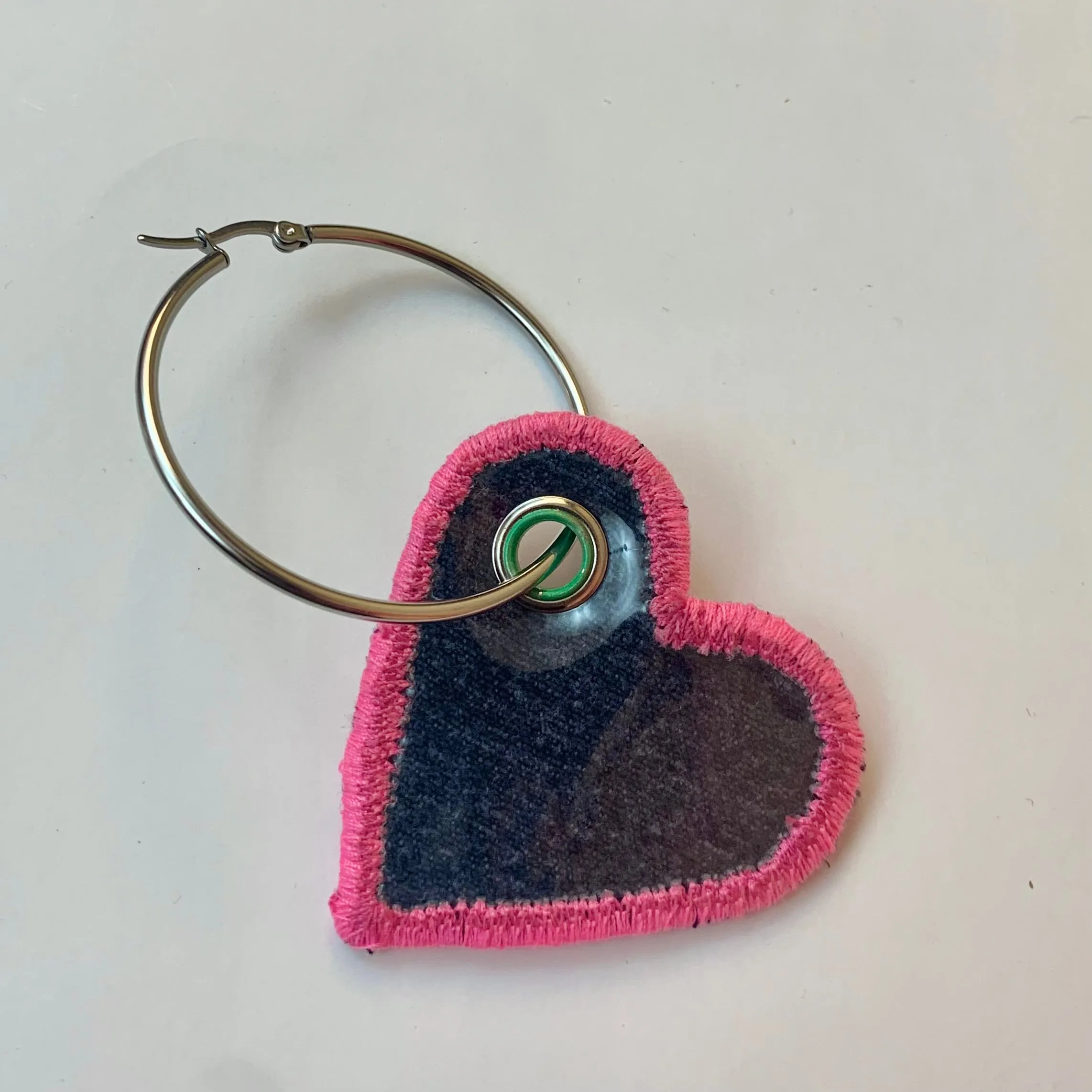 Recycled vinyl + denim heart earring