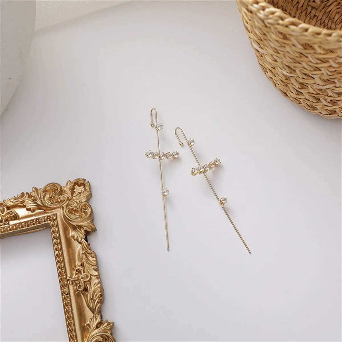 Rhodium Pull-Through Climber Crawler Earring with Swarovski crystals