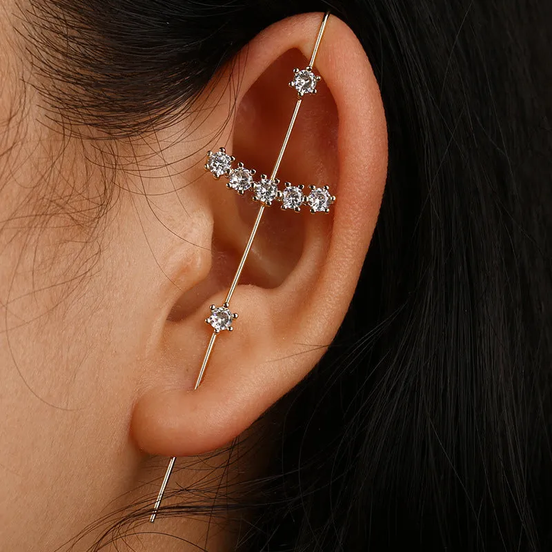 Rhodium Pull-Through Climber Crawler Earring with Swarovski crystals