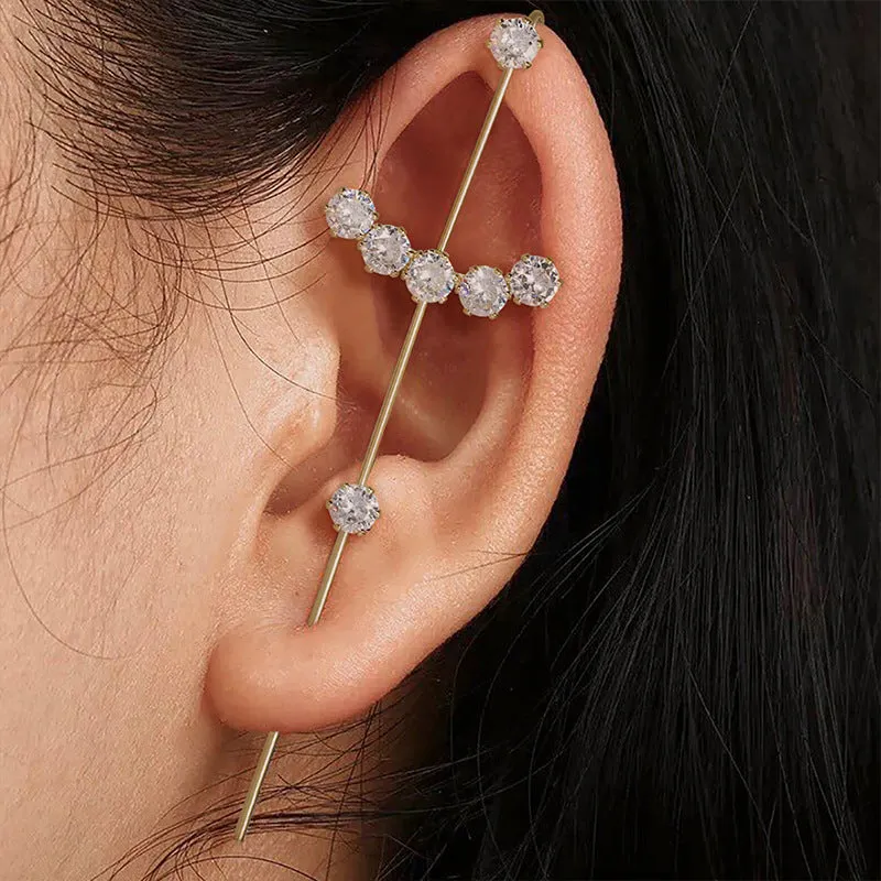 Rhodium Pull-Through Climber Crawler Earring with Swarovski crystals