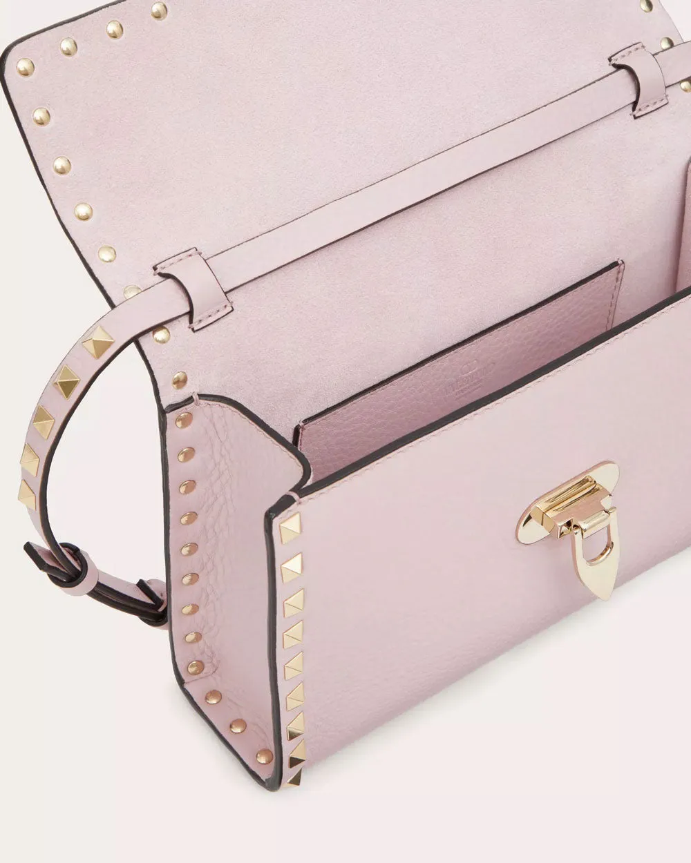 Small Rockstud Grainy Calfskin Crossbody in Rose Quartz