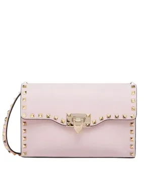 Small Rockstud Grainy Calfskin Crossbody in Rose Quartz