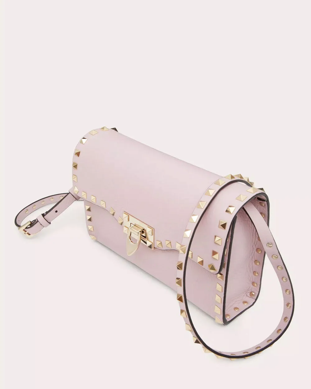 Small Rockstud Grainy Calfskin Crossbody in Rose Quartz