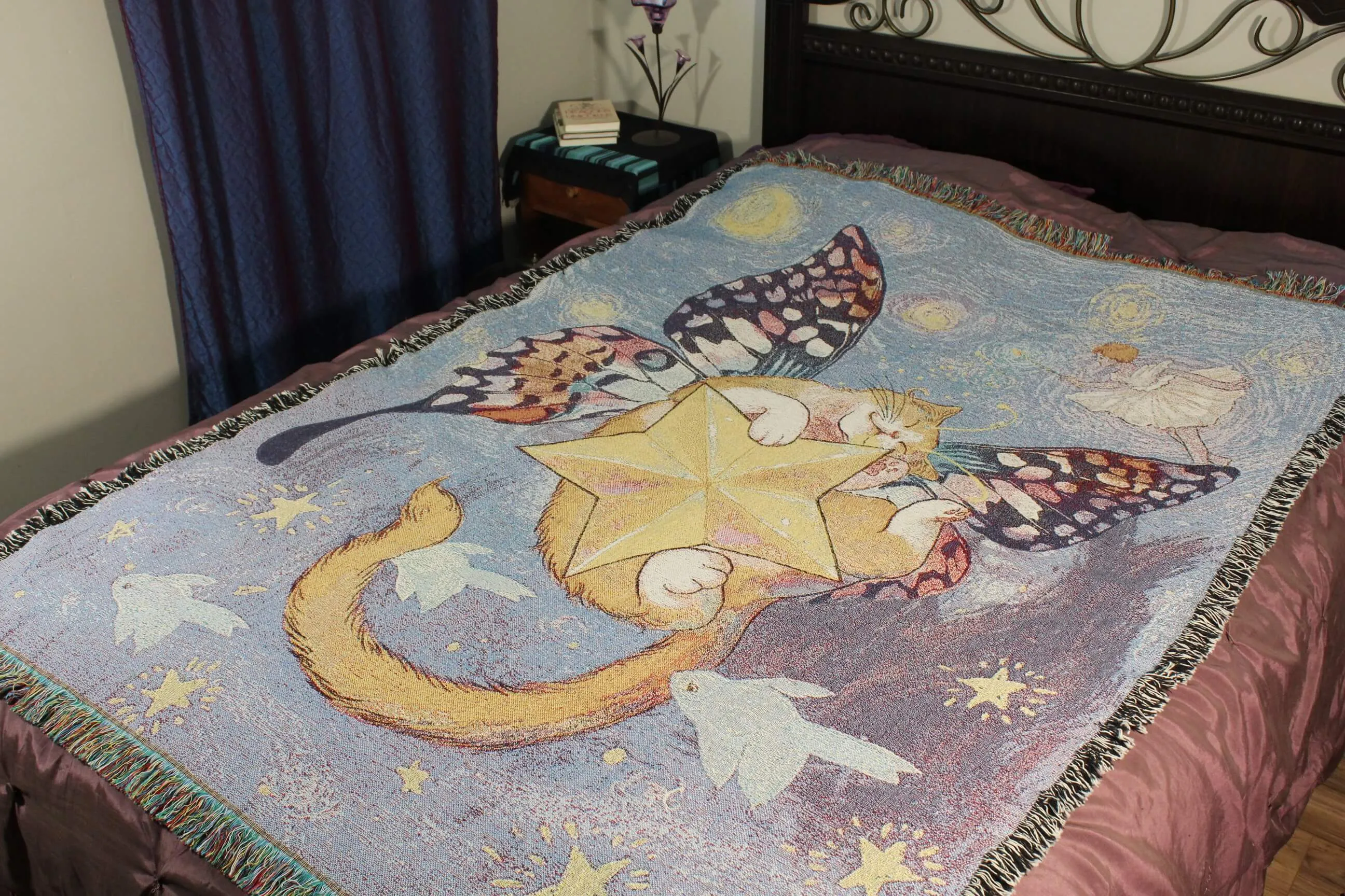 Starry Butterfly Cat Tapestry Blanket