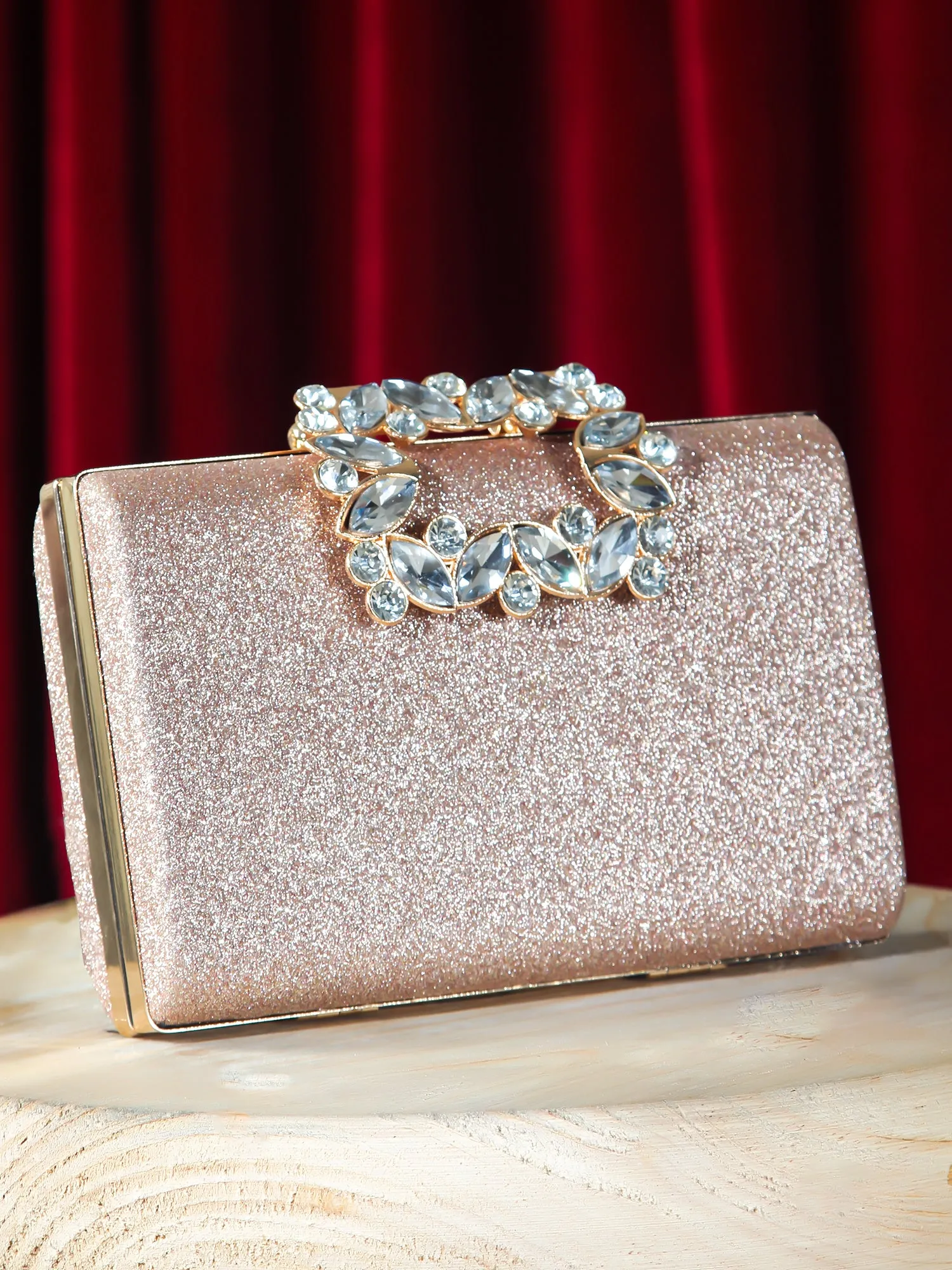 Studded Buckle Shimmery Clutch