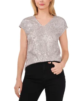 Vince Camuto Women's Sequined Dolman Sleeve V Neck Blouse Gray Size Large