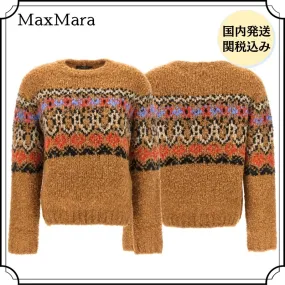 Weekend Max Mara  |Casual Style Wool Nylon U-Neck Long Sleeves Office Style