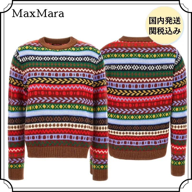 Weekend Max Mara  |Casual Style Wool U-Neck Long Sleeves Office Style