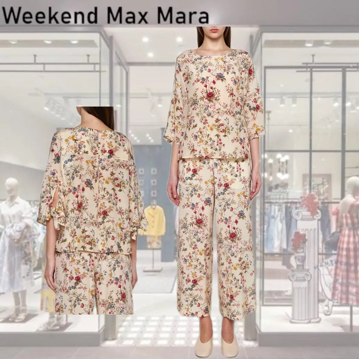 Weekend Max Mara  |Flower Patterns Casual Style Silk Street Style Long Sleeves