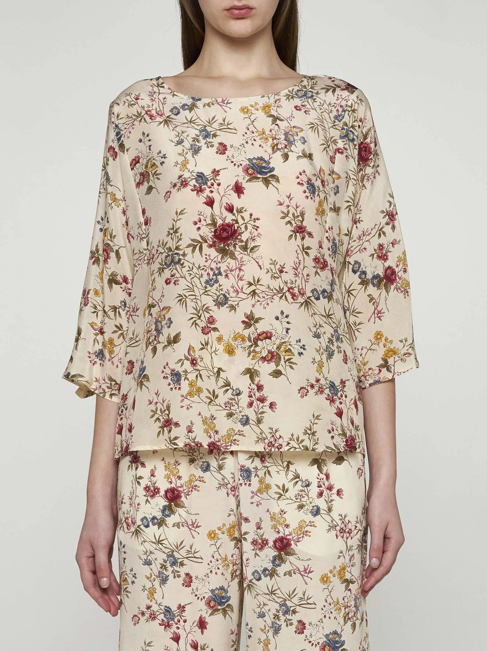 Weekend Max Mara  |Flower Patterns Casual Style Silk Street Style Long Sleeves