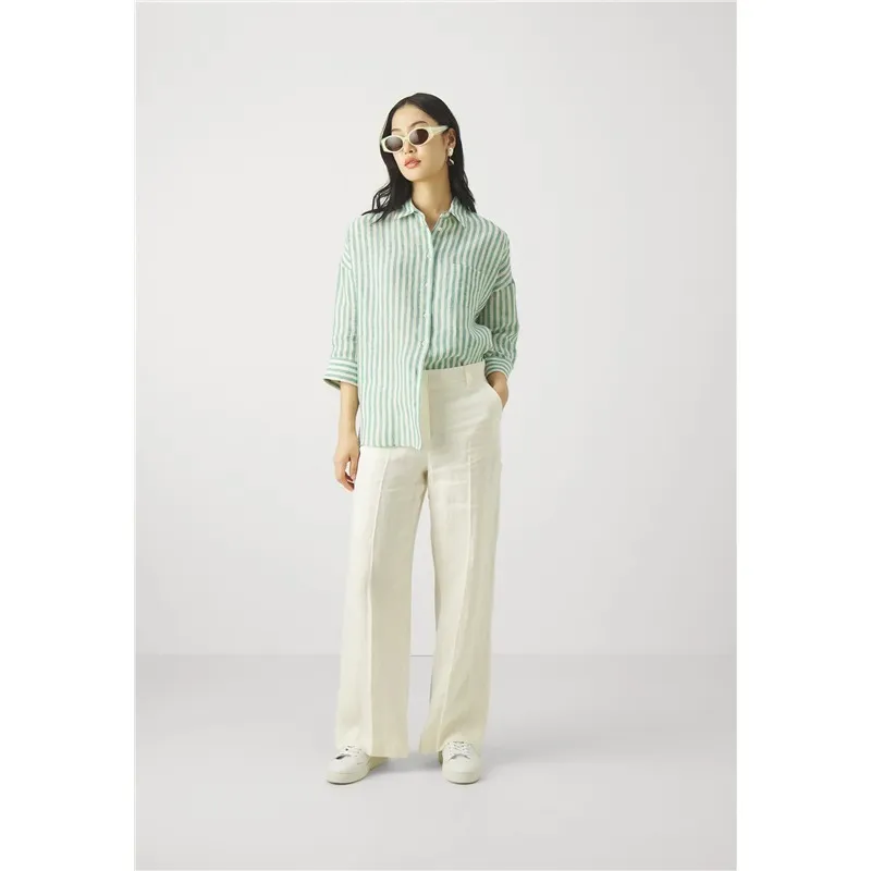 Weekend Max Mara  |Stripes Linen Cropped Elegant Style Shirts & Blouses