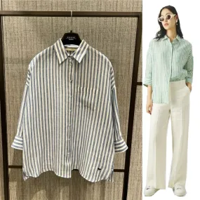 Weekend Max Mara  |Stripes Linen Cropped Elegant Style Shirts & Blouses