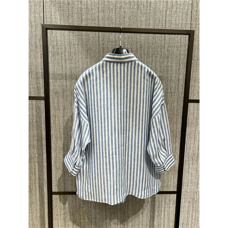 Weekend Max Mara  |Stripes Linen Cropped Elegant Style Shirts & Blouses