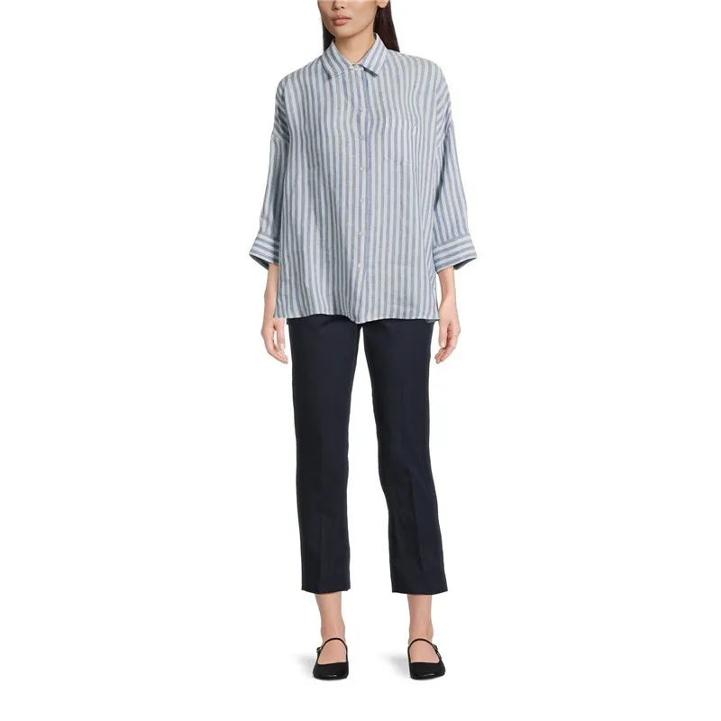 Weekend Max Mara  |Stripes Linen Cropped Elegant Style Shirts & Blouses