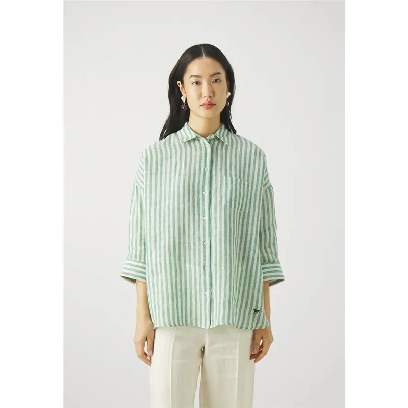 Weekend Max Mara  |Stripes Linen Cropped Elegant Style Shirts & Blouses