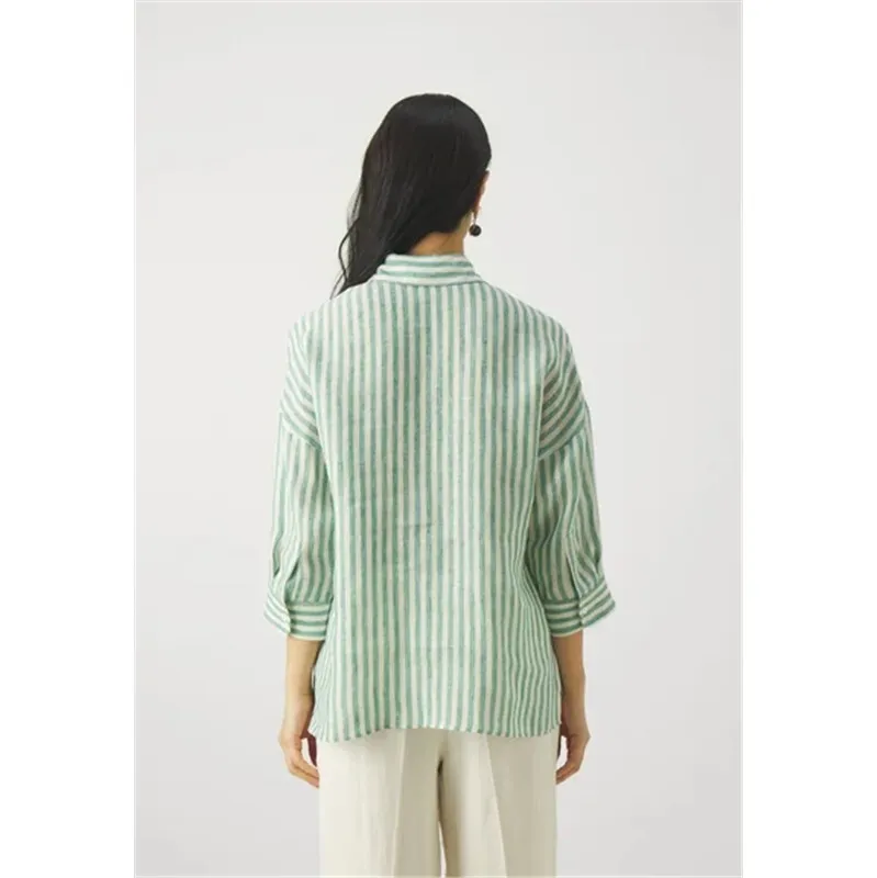 Weekend Max Mara  |Stripes Linen Cropped Elegant Style Shirts & Blouses