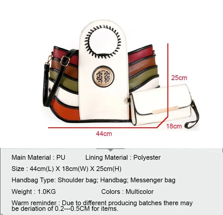 Women's Genuine Leather Colorful Patchwork Portable Handbag with Wallet