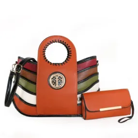 Women's Genuine Leather Colorful Patchwork Portable Handbag with Wallet