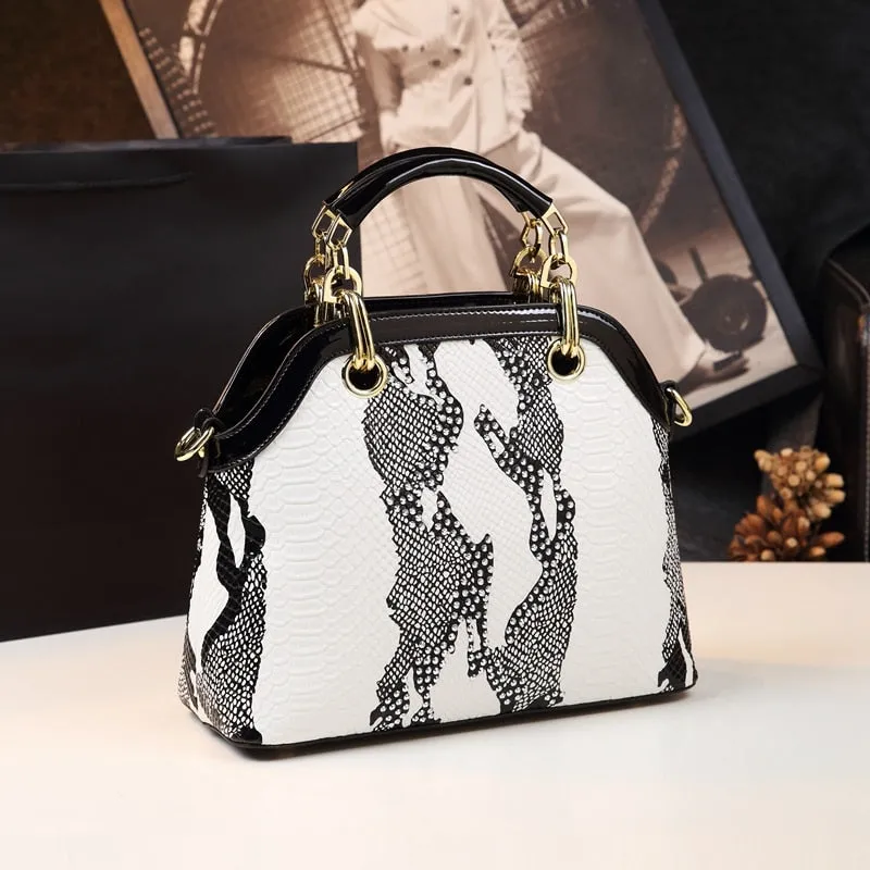 Women's Genuine Leather Diamond Serpentine Shell Pattern Handbag