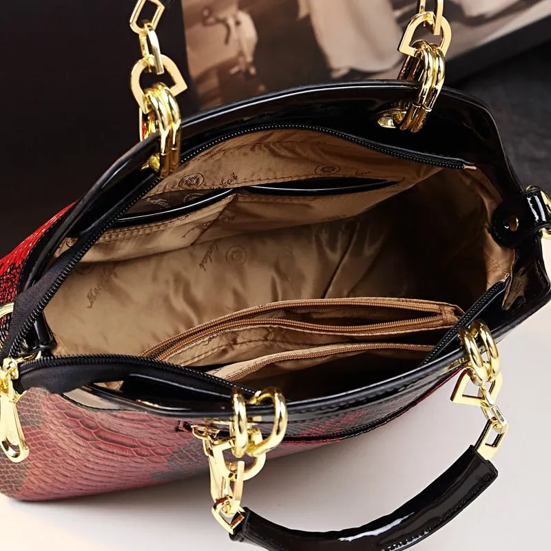 Women's Genuine Leather Diamond Serpentine Shell Pattern Handbag