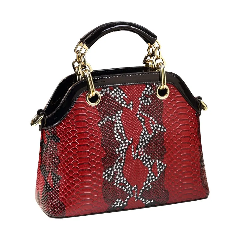 Women's Genuine Leather Diamond Serpentine Shell Pattern Handbag