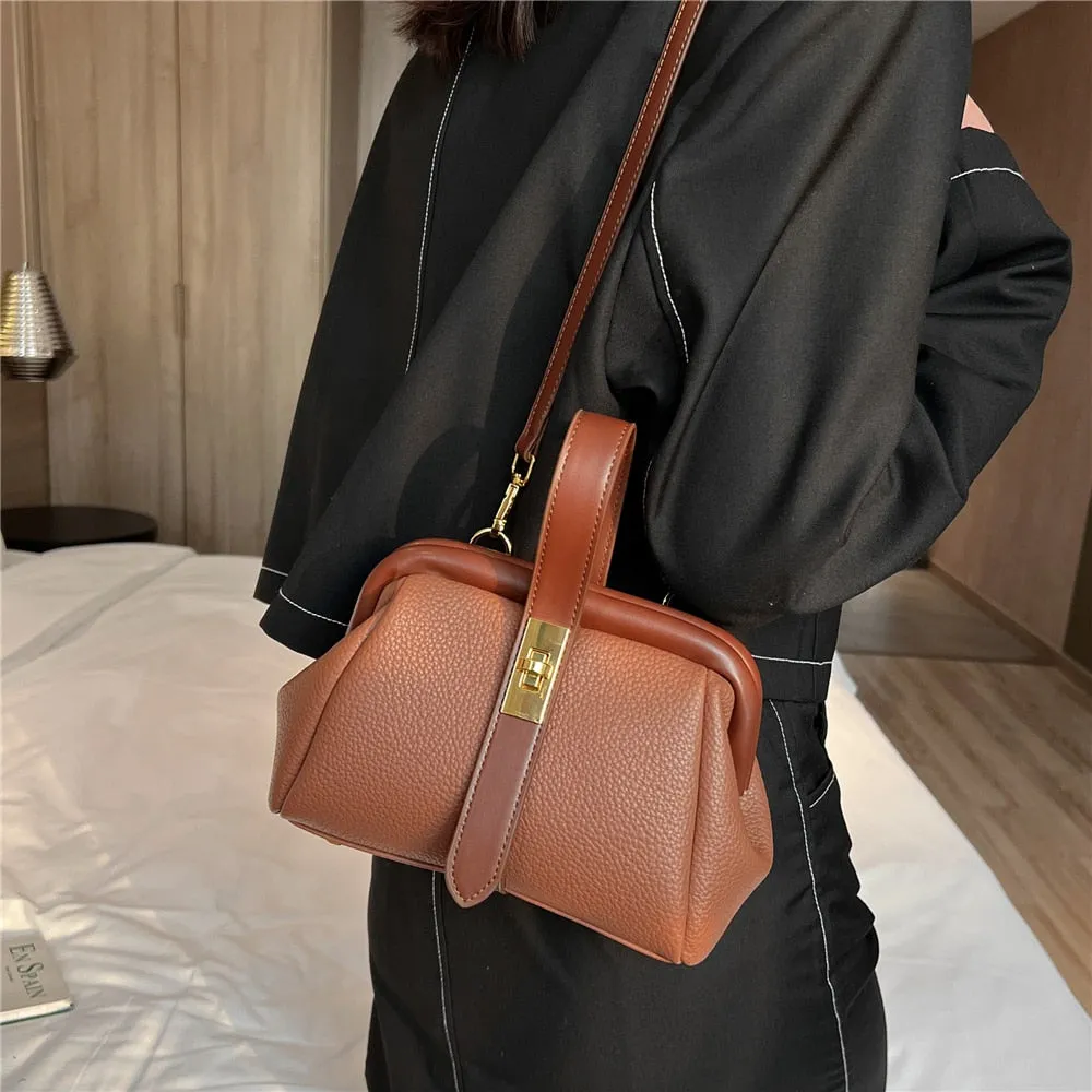 Women's Vintage Solid Pattern Small Tote Shoulder Crossbody Handbag