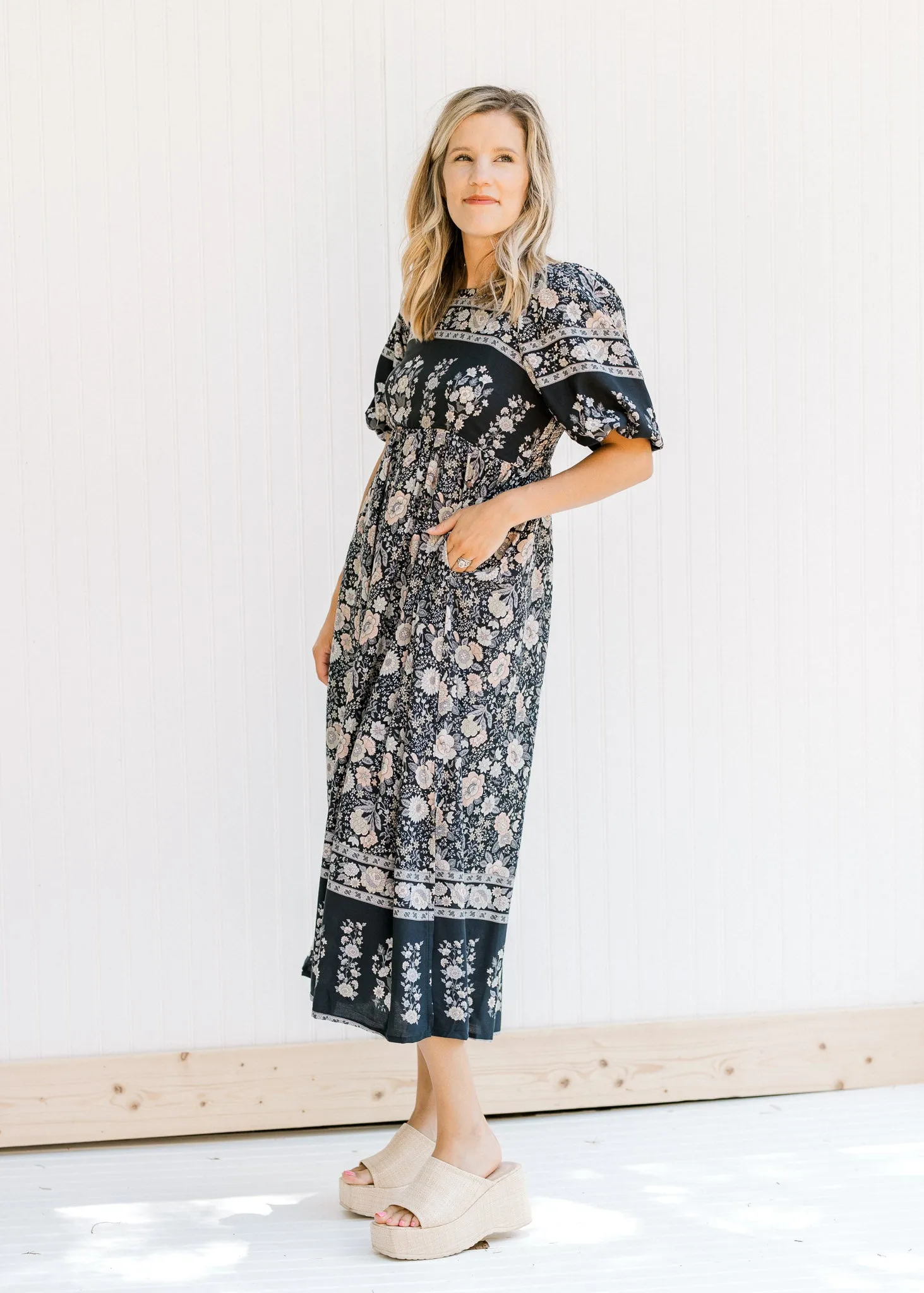 X Border Print Navy Dress