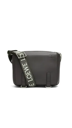 XS Military Messenger Bag in Supple Smooth Calfskin and Jacquard - Dark Grey